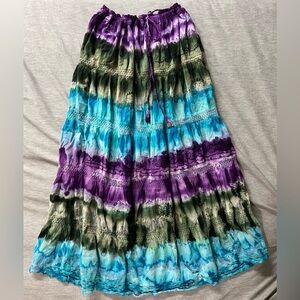 Hippie BoHo skirt - Purple, Olive Green and Blue Tie-Dye Maxi Skirt
